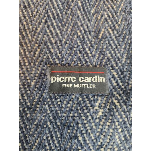 Pierre Cardin Fine Muffler Scarf Blue chevron tassel soft - Picture 3 of 6